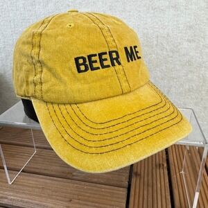 Beer Me Embroidered Hat Washed Yellow Adjustable Cap Primitives By Kathy